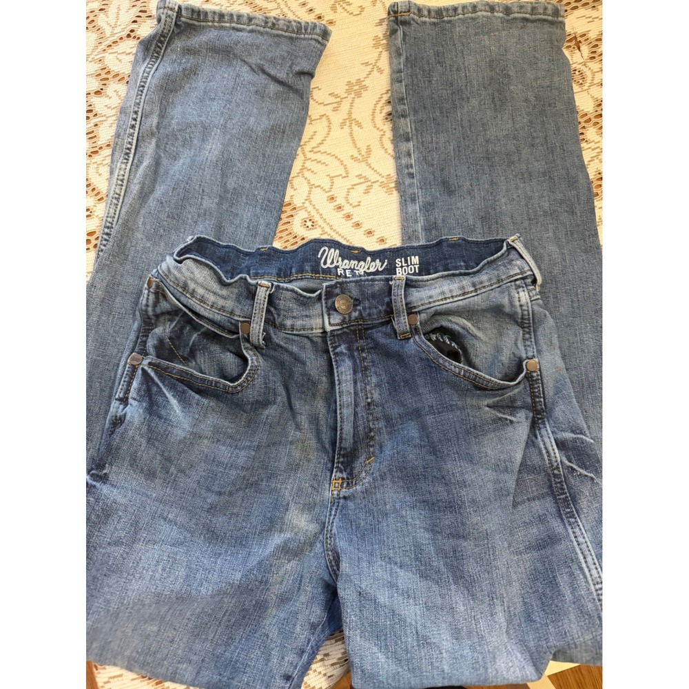 Wrangler Retro Slim Boot Jeans Mens 30x32 Blue Medium Wash Denim Western WRT20MS